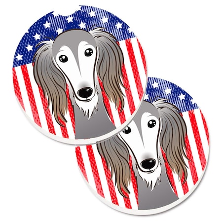 Carolines Treasures American Flag and Saluki Set of 2 Cup Holder Car Coaster BB2159CARC